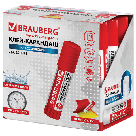 Клей-карандаш BRAUBERG, 25 г, 220871 Клей-карандаш BRAUBERG, 25 г, 220871