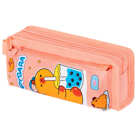 Пенал ЮНЛАНДИЯ ЮНИОР, 2 отделения, с ручкой, полиэстер, "Capybara", Пенал ЮНЛАНДИЯ ЮНИОР, 2 отделения, с ручкой, полиэстер, "Capybara",