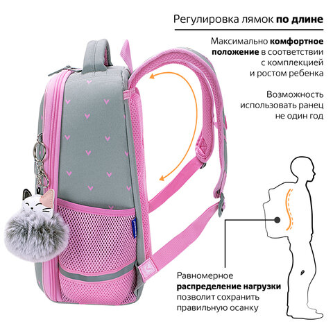 Ранец BRAUBERG LIGHT, 1 отделение, с брелоком, "Cat patches", плюшевые Ранец BRAUBERG LIGHT, 1 отделение, с брелоком, "Cat patches", плюшевые
