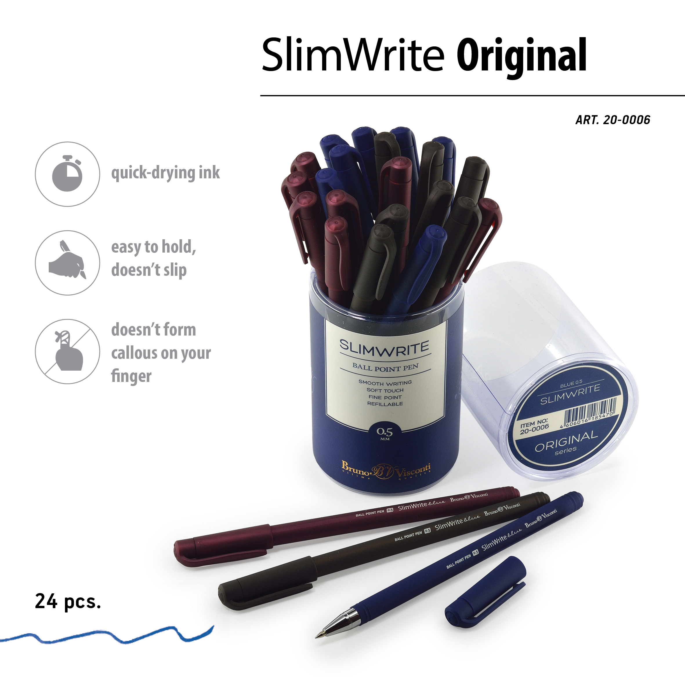 РУЧКА "SlimWrite.ORIGINAL" ШАРИКОВАЯ 0.5 ММ, СИНЯЯ (3 цвета корпуса) РУЧКА "SlimWrite.ORIGINAL" ШАРИКОВАЯ 0.5 ММ, СИНЯЯ (3 цвета корпуса)
