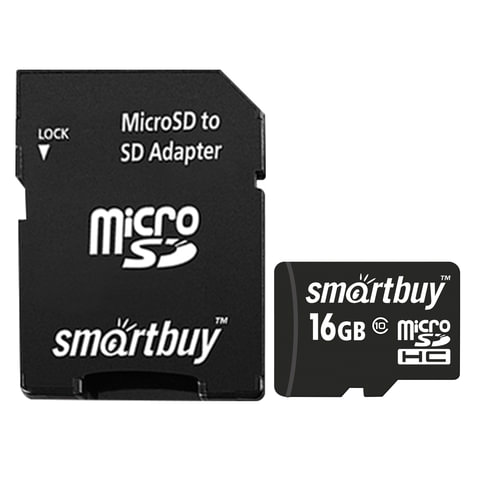 Карта памяти microSDHC, 16 GB, SMARTBUY, 10 Мб/сек. (class 10), с адаптером, Карта памяти microSDHC, 16 GB, SMARTBUY, 10 Мб/сек. (class 10), с адаптером,