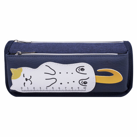 Пенал мягкий ЮНЛАНДИЯ, 2 отделения, полиэстер, "Cats rule", синий, Пенал мягкий ЮНЛАНДИЯ, 2 отделения, полиэстер, "Cats rule", синий,