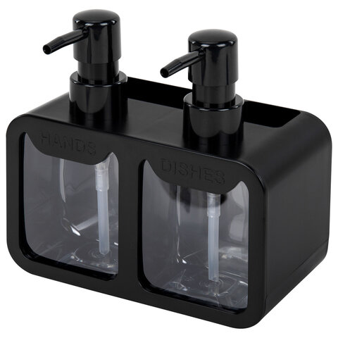 Дозатор DOUBLE для мыла/геля и моющего средства/шампуня, 2х350 мл, органайзер