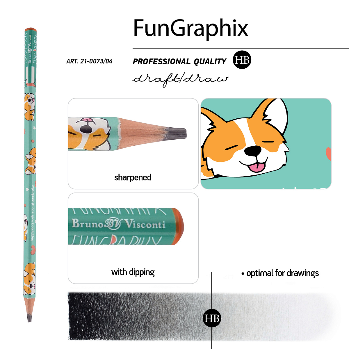 НАБОР ИЗ 5-ТИ КАРАНДАШЕЙ ЧЕРНОГРАФИТОВЫХ "Fun Graphix. Корги" HB