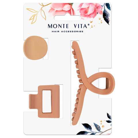 Крабы для волос НАБОР 3 шт., 4 см / 5 см / 11 см, soft touch, коричневый, MONTE Крабы для волос НАБОР 3 шт., 4 см / 5 см / 11 см, soft touch, коричневый, MONTE