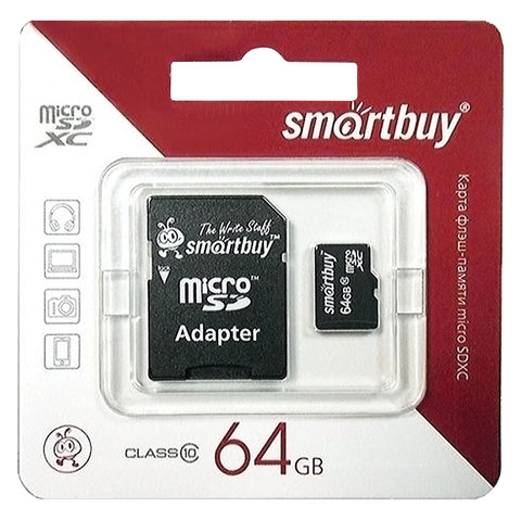 Карта памяти micro SDXC, 64 GB, SMARTBUY, 10 Мб/сек. (class 10), с адаптером, Карта памяти micro SDXC, 64 GB, SMARTBUY, 10 Мб/сек. (class 10), с адаптером,