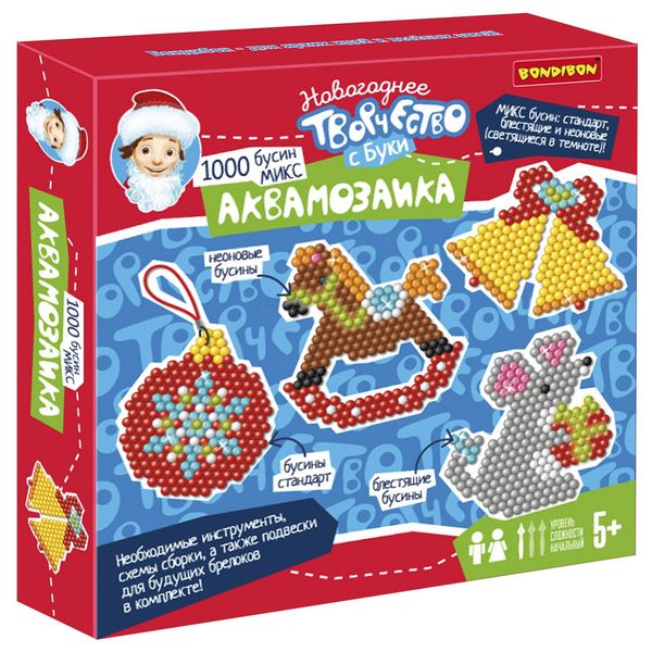 Набор для творчества BONDIBON. Новогодняя аквамозаика 1000 бусин. МИКС Набор для творчества BONDIBON. Новогодняя аквамозаика 1000 бусин. МИКС