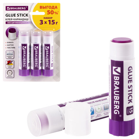 Клей-карандаш обесцвечивающийся BRAUBERG 15 г, 3 штуки на блистере, 229473 Клей-карандаш обесцвечивающийся BRAUBERG 15 г, 3 штуки на блистере, 229473