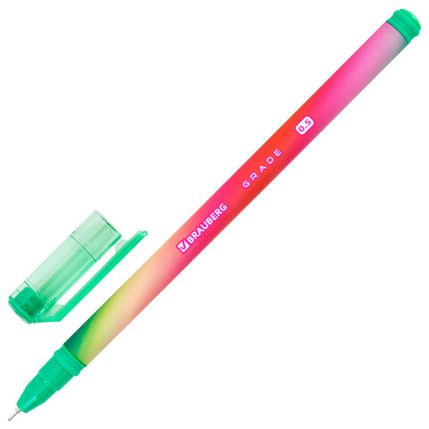Ручка гелевая BRAUBERG GRADE NEON, ЧЕРНАЯ, игольчатый узел 0,5 мм, линия письма Ручка гелевая BRAUBERG GRADE NEON, ЧЕРНАЯ, игольчатый узел 0,5 мм, линия письма