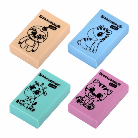 Ластик BRAUBERG KIDS "Школьный", 26х17х7 мм, прямоугольный, пастельные Ластик BRAUBERG KIDS "Школьный", 26х17х7 мм, прямоугольный, пастельные