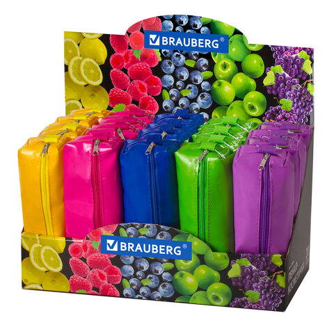 Пенал-косметичка BRAUBERG, под искусственную кожу, ассорти 5 цветов, Пенал-косметичка BRAUBERG, под искусственную кожу, ассорти 5 цветов,