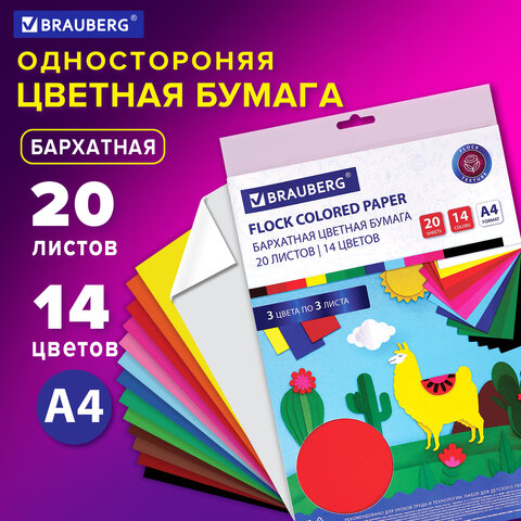 Цветная бумага А4 БАРХАТНАЯ, 20 листов 14 цветов, 110 г/м2, BRAUBERG, 113501 Цветная бумага А4 БАРХАТНАЯ, 20 листов 14 цветов, 110 г/м2, BRAUBERG, 113501