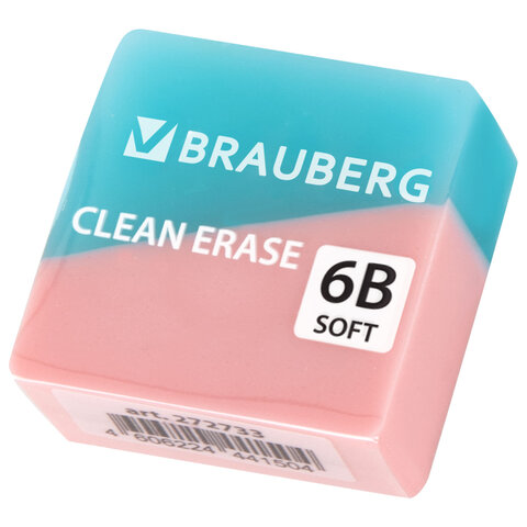 Ластик BRAUBERG "PASTEL COLOR DUO", 34х34х14 мм, квадратный,