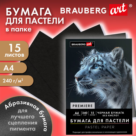 Бумага для пастели АБРАЗИВНАЯ А4 в папке, 15 листов, ЧЕРНАЯ, 240 г/м2, BRAUBERG Бумага для пастели АБРАЗИВНАЯ А4 в папке, 15 листов, ЧЕРНАЯ, 240 г/м2, BRAUBERG