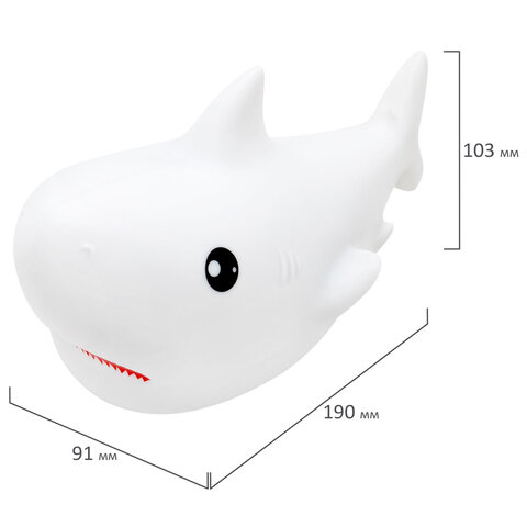 Ночник силиконовый LED "Акула" 190x91x103 мм, белый свет/RGB, таймер,