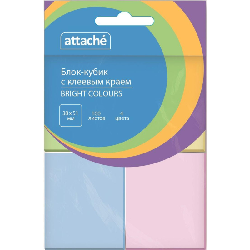Стикеры ATTACHE Bright colours с клеевым краем 38x51 комплект 4 цвета 100л Стикеры ATTACHE Bright colours с клеевым краем 38x51 комплект 4 цвета 100л