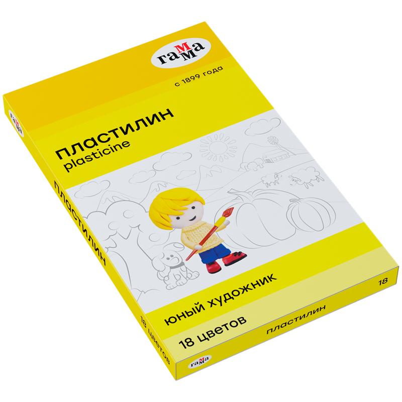Пластилин Гамма "Юный художник NEW", 18 цветов, со стеком, картон Пластилин Гамма "Юный художник NEW", 18 цветов, со стеком, картон