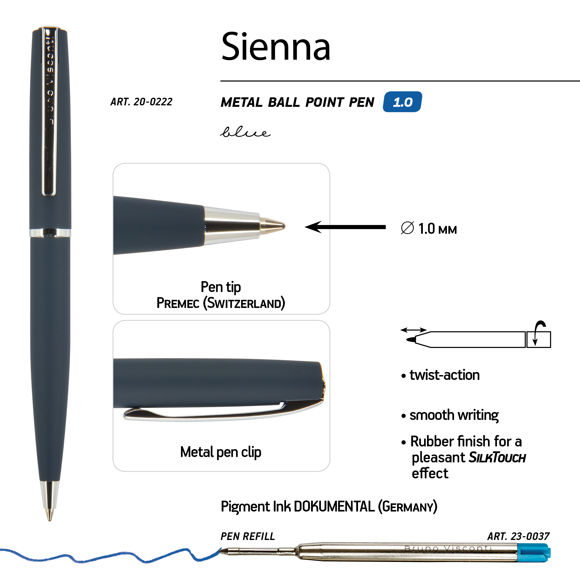 РУЧКА "SIENNA" ШАРИКОВАЯ АВТОМАТИЧЕСКАЯ, СИНИЙ МЕТАЛЛИЧЕСКИЙ КОРПУС РУЧКА "SIENNA" ШАРИКОВАЯ АВТОМАТИЧЕСКАЯ, СИНИЙ МЕТАЛЛИЧЕСКИЙ КОРПУС
