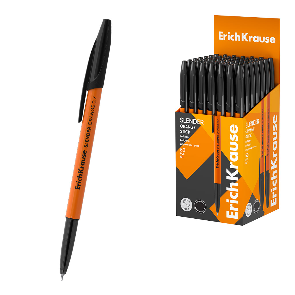 Ручка шариковая ErichKrause Slender Stick Orange 0.7, Super Glide Technology, Ручка шариковая ErichKrause Slender Stick Orange 0.7, Super Glide Technology,