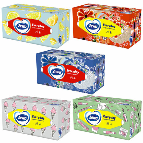 Салфетки косметические 2-слойные в картонном коробе, 250 штук, ZEWA Everyday, Салфетки косметические 2-слойные в картонном коробе, 250 штук, ZEWA Everyday,
