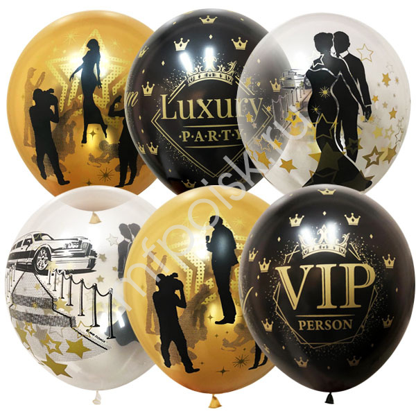 Набор шаров VIP Party ассорти, рисунок, 25 штук. MP 12"/30см Набор шаров VIP Party ассорти, рисунок, 25 штук. MP 12"/30см