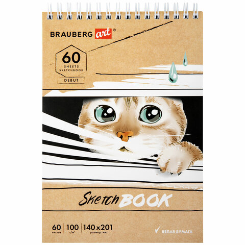 Скетчбук, белая бумага 100 г/м2, 140х201 мм, 60 л., гребень, жёсткая подложка, Скетчбук, белая бумага 100 г/м2, 140х201 мм, 60 л., гребень, жёсткая подложка,