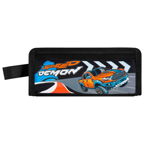 Пенал ЮНЛАНДИЯ ЮНИОР, 2 отделения, с ручкой, полиэстер, "Speed demon",