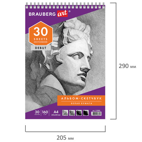 Скетчбук, белая бумага 160 г/м2, 205х290 мм, 30 л., гребень, жёсткая подложка, Скетчбук, белая бумага 160 г/м2, 205х290 мм, 30 л., гребень, жёсткая подложка,