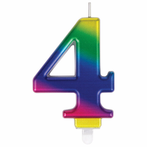 Свеча-цифра для торта "4" "Радужная", 9 см, ЗОЛОТАЯ СКАЗКА, Свеча-цифра для торта "4" "Радужная", 9 см, ЗОЛОТАЯ СКАЗКА,
