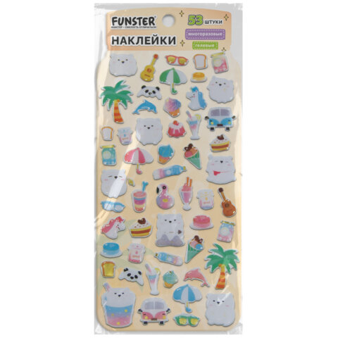 Наклейки гелевые "Вкусный микс", 17,5х9 см, ассорти 6 видов, FUNSTER