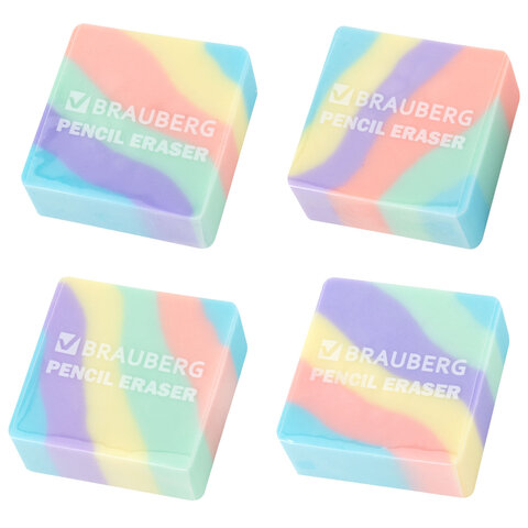 Ластик кросс-серия PASTEL, 34х34х14 мм, квадратный, ассорти, ЭКО ПВХ, BRAUBERG,