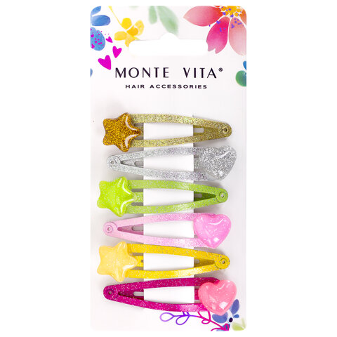 Заколки для волос НАБОР 6 шт., 5 см, клик-клак, с декоративными элементами, Заколки для волос НАБОР 6 шт., 5 см, клик-клак, с декоративными элементами,