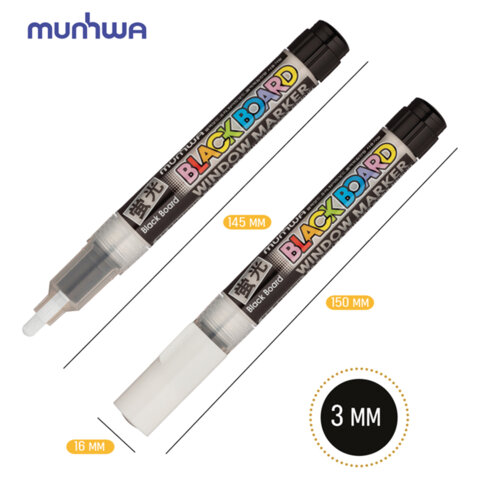 Маркер меловой БЕЛЫЙ, влагостираемый, 3 мм, для гладких поверхностей, MUNHWA