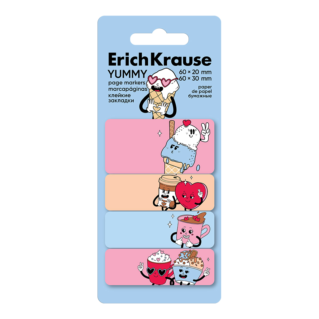 Клейкие закладки бумажные ErichKrause Yummy, 60x20 мм, 60x30 мм, 80 листов Клейкие закладки бумажные ErichKrause Yummy, 60x20 мм, 60x30 мм, 80 листов