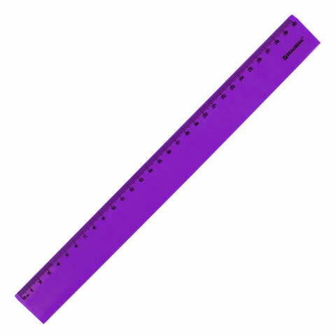 Линейка пластиковая 30 см BRAUBERG "NEON", непрозрачная, ассорти,