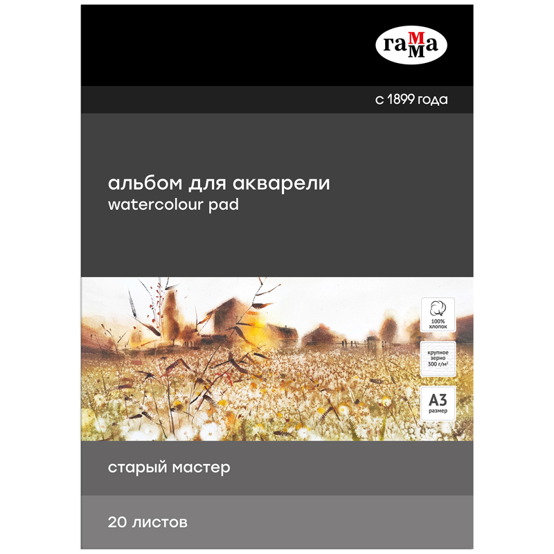 Альбом для акварели 20л., А3, склейка с 4-х сторон Гамма "Старый Альбом для акварели 20л., А3, склейка с 4-х сторон Гамма "Старый