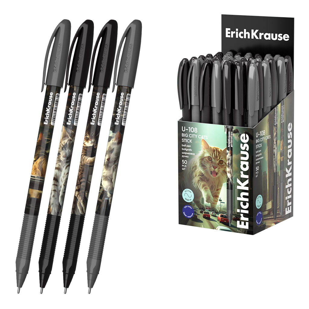 Ручка шариковая ErichKrause U-108 Stick Big City Cats 1.0, Ultra Glide Ручка шариковая ErichKrause U-108 Stick Big City Cats 1.0, Ultra Glide
