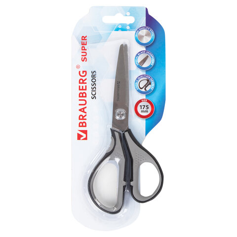 Ножницы BRAUBERG SUPER, 175 мм, серо-черные, 2-х сторонняя заточка, 237295 Ножницы BRAUBERG SUPER, 175 мм, серо-черные, 2-х сторонняя заточка, 237295