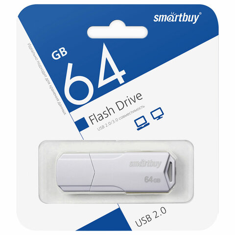 Флеш-диск 64GB SMARTBUY Clue USB 2.0, белый, SB64GBCLU-W Флеш-диск 64GB SMARTBUY Clue USB 2.0, белый, SB64GBCLU-W