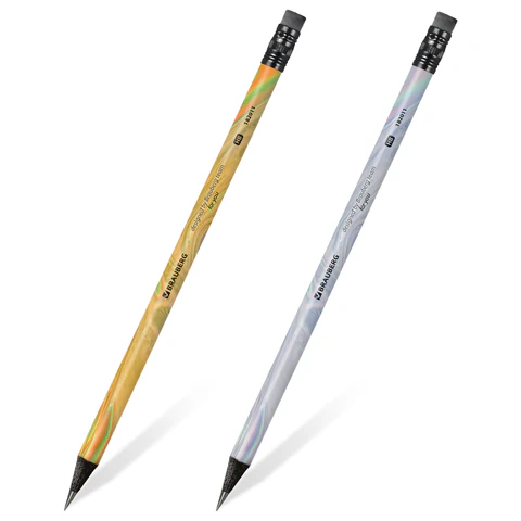 Карандаш чернографитный BRAUBERG "SILVER/GOLD", 1 шт., HB, с ластиком,