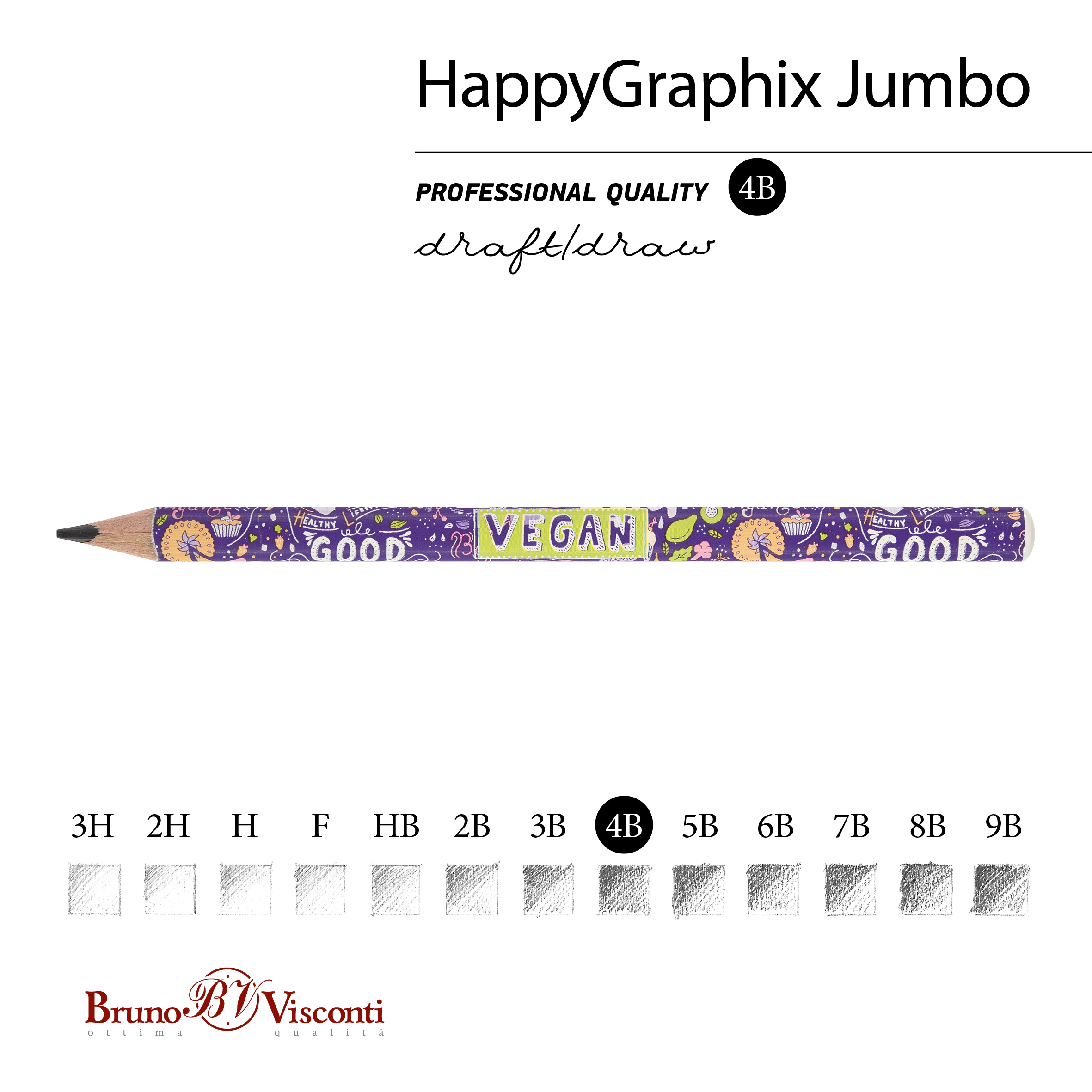 КАРАНДАШ ЧЕРНОГРАФИТОВЫЙ "HappyGraphix Jumbo. Веган" 4В, 3.5 MM КАРАНДАШ ЧЕРНОГРАФИТОВЫЙ "HappyGraphix Jumbo. Веган" 4В, 3.5 MM