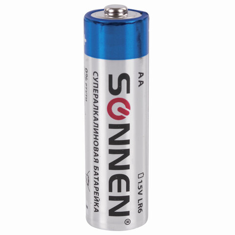 Батарейки КОМПЛЕКТ 4 шт., SONNEN Super Alkaline, АА (LR6,15А), алкалиновые,