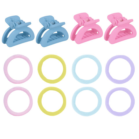 Набор для волос 12 шт: 8 резинок + 4 краба, пастельные цвета, MONTE VITA (МОНТЕ