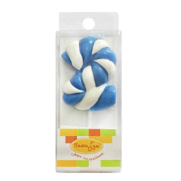 Свеча Цифра 2 Леденец голубой 4,8см Свеча Цифра 2 Леденец голубой 4,8см