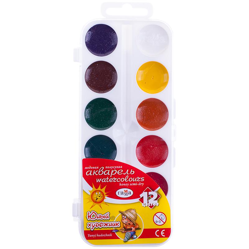 Акварель "Юный художник" 12 цветов, без кисти, пласт. упак. 212071 Акварель "Юный художник" 12 цветов, без кисти, пласт. упак. 212071