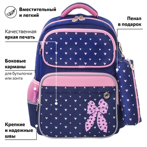 Рюкзак ЮНЛАНДИЯ COMPLETE, с пеналом в комплекте, эрго-спинка, Pink bow, 42х29х14 Рюкзак ЮНЛАНДИЯ COMPLETE, с пеналом в комплекте, эрго-спинка, Pink bow, 42х29х14