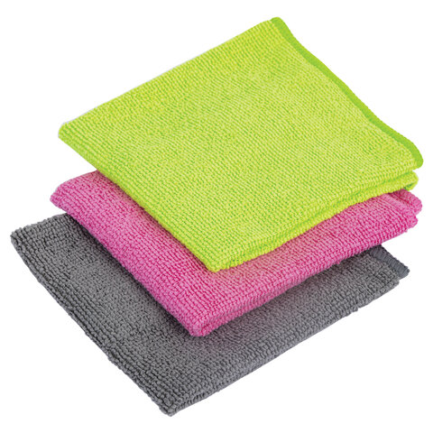 Салфетки из МИКРОФИБРЫ универсальные, 30х30 см, КОМПЛЕКТ 3 шт., ассорти