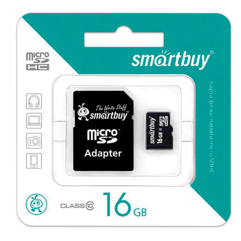 Карта памяти microSDHC, 16 GB, SMARTBUY, 10 Мб/сек. (class 10), с адаптером, Карта памяти microSDHC, 16 GB, SMARTBUY, 10 Мб/сек. (class 10), с адаптером,