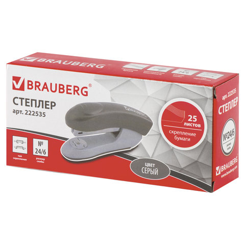 Степлер №24/6, 26/6 BRAUBERG "Einkommen", до 25 листов, серый, 222535 Степлер №24/6, 26/6 BRAUBERG "Einkommen", до 25 листов, серый, 222535