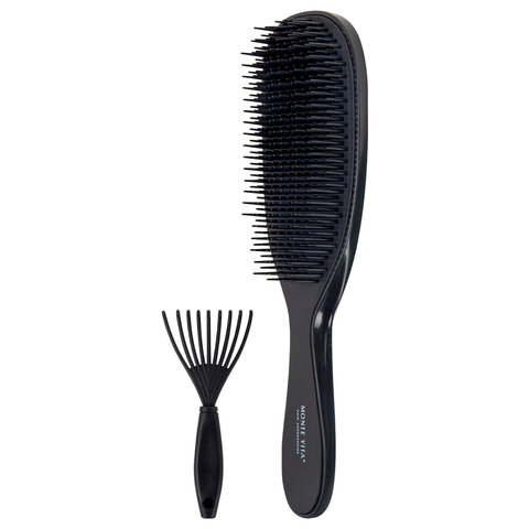 Расческа для волос массажная 22,5х6,5 см, чёрная + щетка для чистки В ПОДАРОК, Расческа для волос массажная 22,5х6,5 см, чёрная + щетка для чистки В ПОДАРОК,